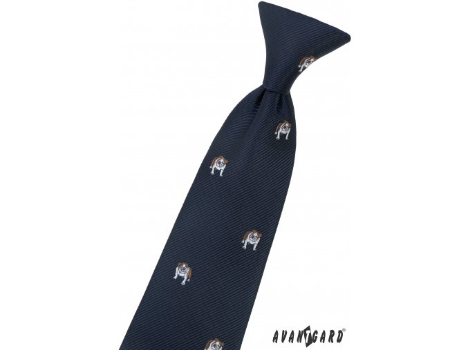 Tmavě modrá dětská kravata na gumičku se vzorem – Buldog