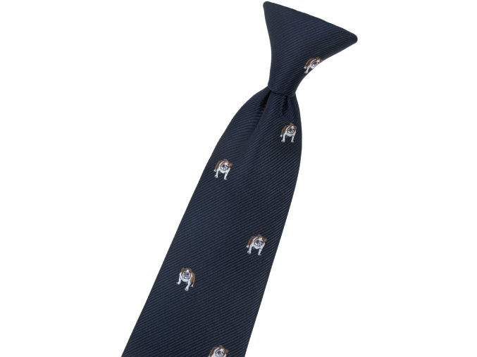 Tmavě modrá dětská kravata na gumičku se vzorem – Buldog
