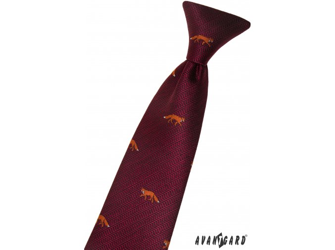 Vínová dětská kravata na gumičku se vzorem – liška