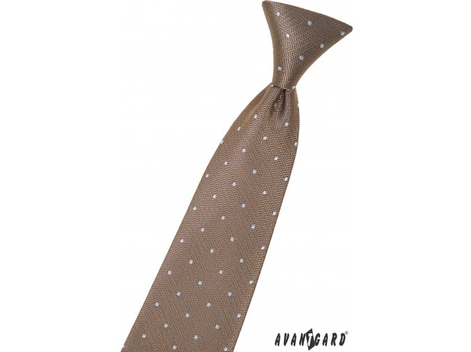 Béžová dětská kravata na gumičku s puntíky