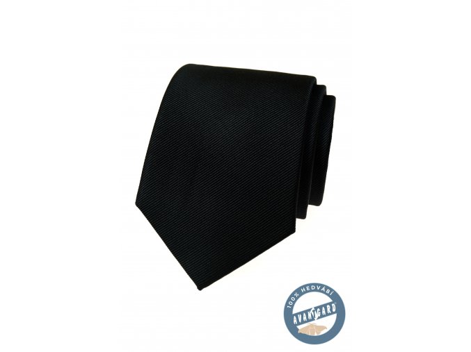Černá hedvábná pánská kravata s proužkovanou strukturou