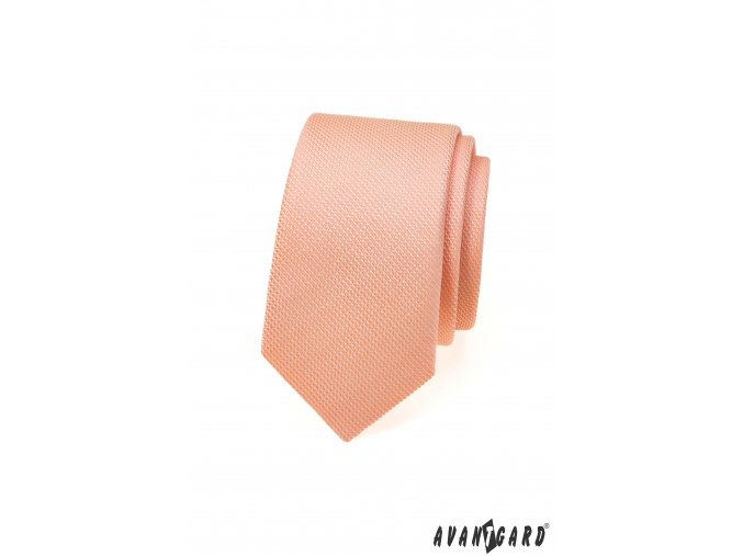 Broskvová pánská slim kravata se vzorovanou strukturou