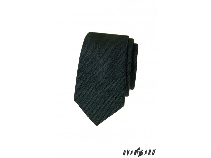 Velmi tmavě zelená luxusní pánská slim kravata s vroubkovanou strukturou