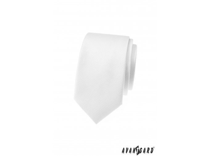 Bílá luxusní pánská slim kravata s proužkovanou strukturou
