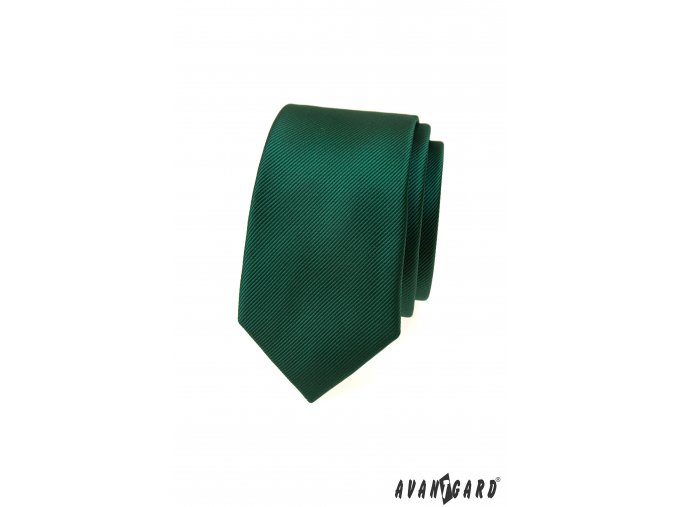 Zelená luxusní pánská slim kravata s pruhovanou strukturou