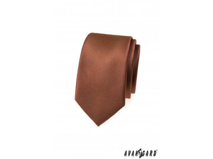 Hnědá luxusní pánská slim kravata s pruhovanou strukturou