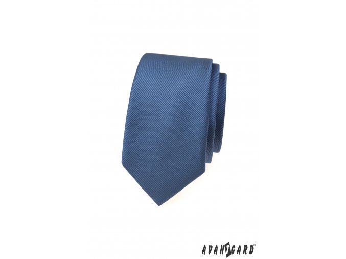Modrá luxusní pánská slim kravata s pruhovanou strukturou