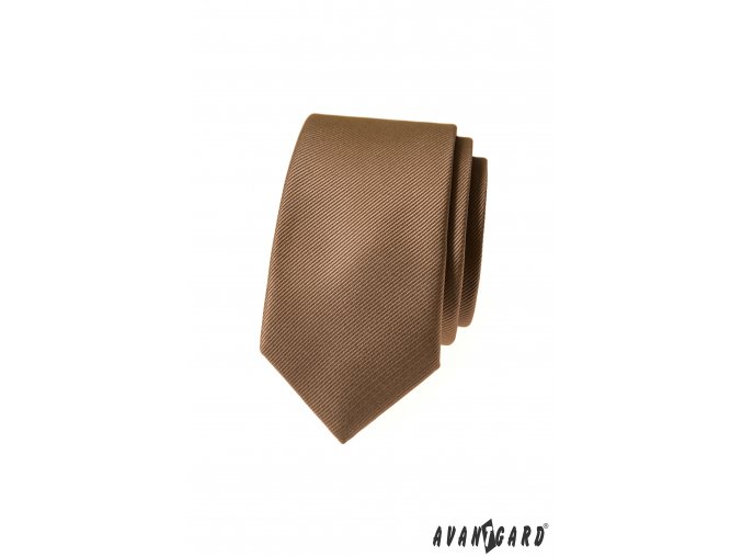 Béžová luxusní pánská slim kravata s pruhovanou strukturou