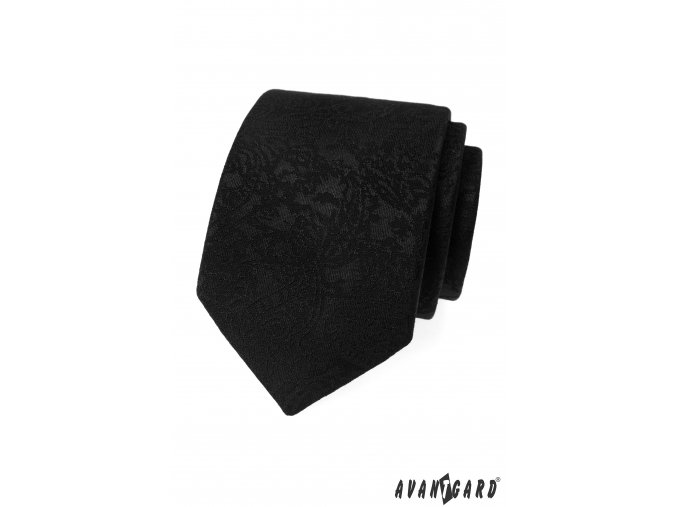 Černá luxusní pánská kravata s nenápadným vzorem + kapesníček do saka