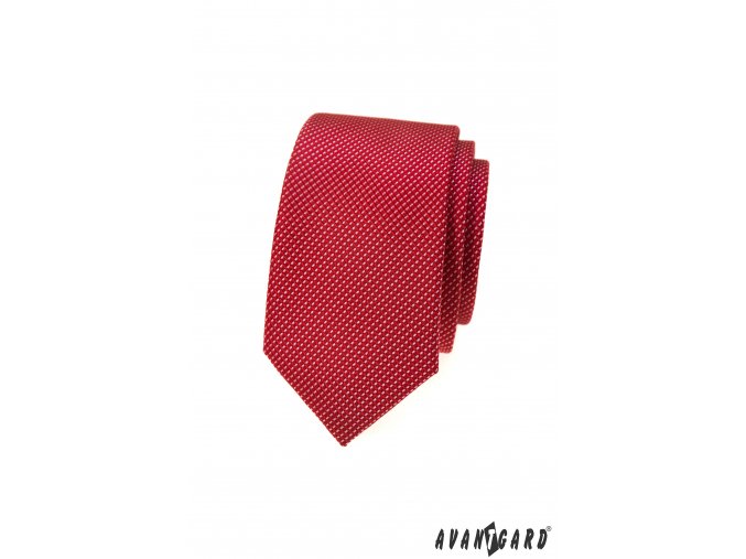 Červená luxusní pánská slim kravata s bílým vzorkem