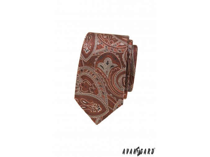 Skořicově hnědá luxusní pánská kravata se vzorem