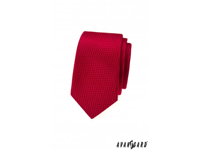 Zářivě červená luxusní pánská slim kravata se vzorovanou strukturou