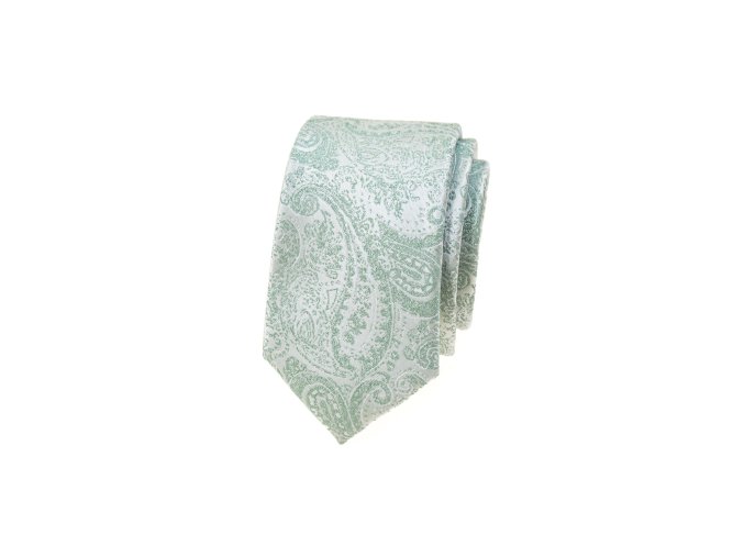 Šalvějově zelená luxusní pánská slim kravata se vzorem Paisley