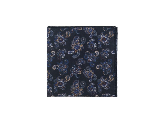 Tmavě modrý bavlněný luxusní kapesníček do saka – Paisley