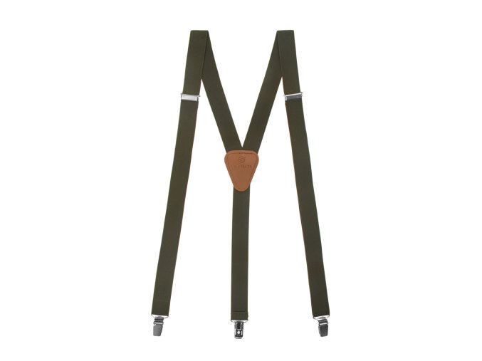 Khaki úzké pánské kšandy s koňakově hnědým středem