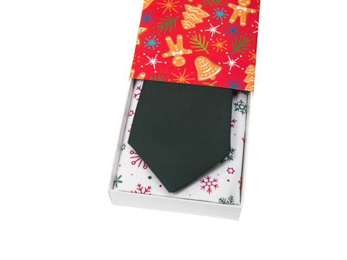 Zelená matná luxusní pánská kravata + kapesníček do saka (vánoční dárková sada)