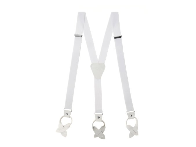 Bílé pánské kšandy s bílým středem na kožená poutka