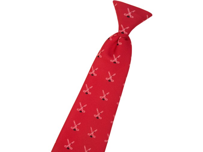 Červená dětská kravata na gumičku – Hokej (44 cm)