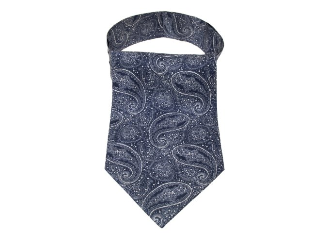 Tmavě modrý hedvábný askot se vzorem Paisley