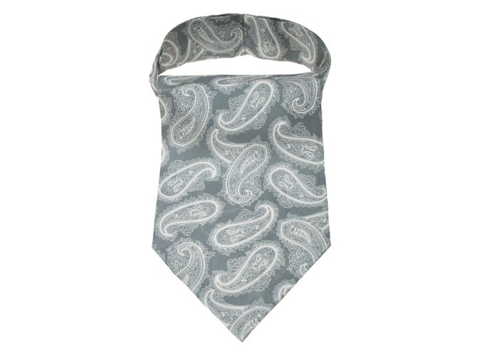 Šedý hedvábný askot se vzorem Paisley