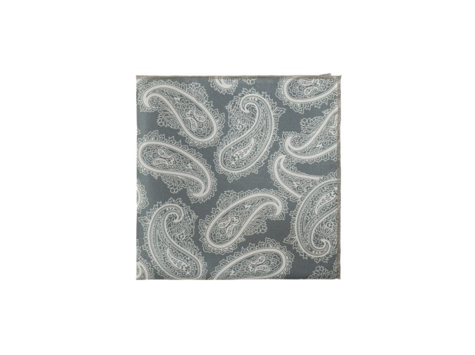 Šedý hedvábný kapesníček do saka se vzorem Paisley