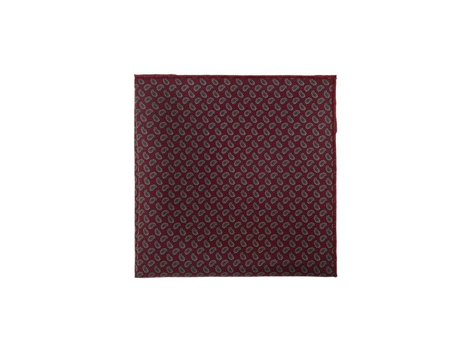 Vínový hedvábný kapesníček do saka s drobným vzorem Paisley