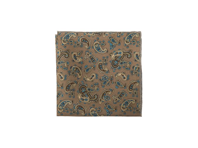 Béžový hedvábný kapesníček do saka – vzor Paisley
