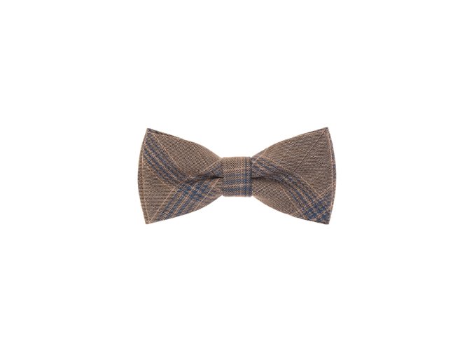 Béžový matný pánský motýlek s béžovým károváním