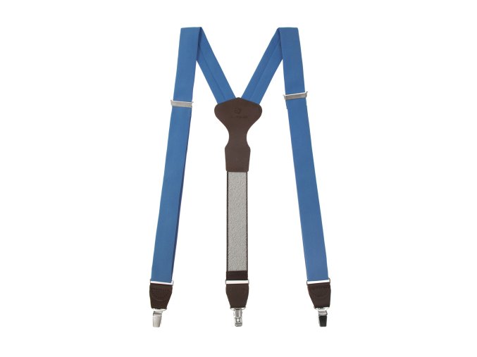 Sytě modré široké látkové pánské kšandy s tmavě hnědým středem