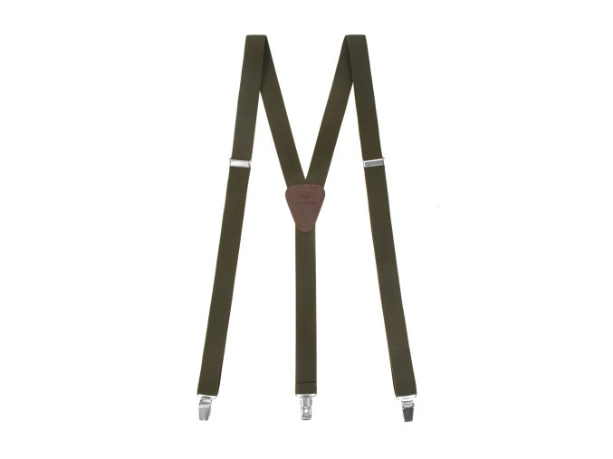 Khaki úzké pánské kšandy s tmavě hnědým středem