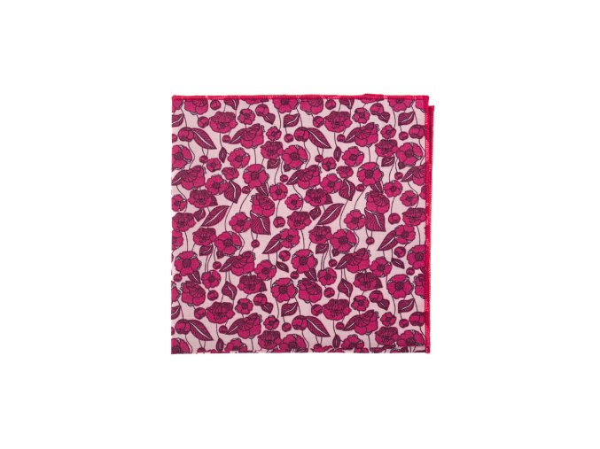 Fuchsiový bavlněný luxusní kapesníček do saka s květy