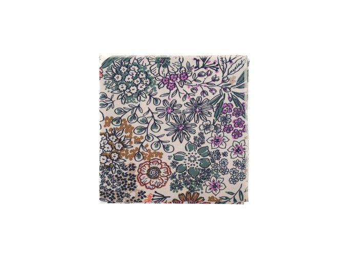 Béžový bavlněný luxusní kapesníček do saka s květy