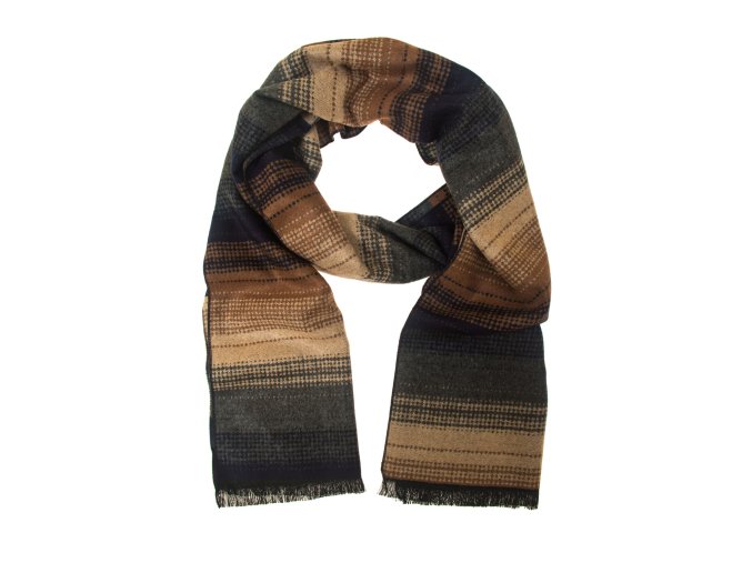 Hnědá pánská šála s šedým vzorem