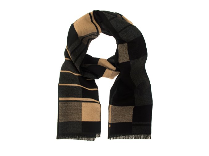 Černá pánská šála se světle béžovým vzorem