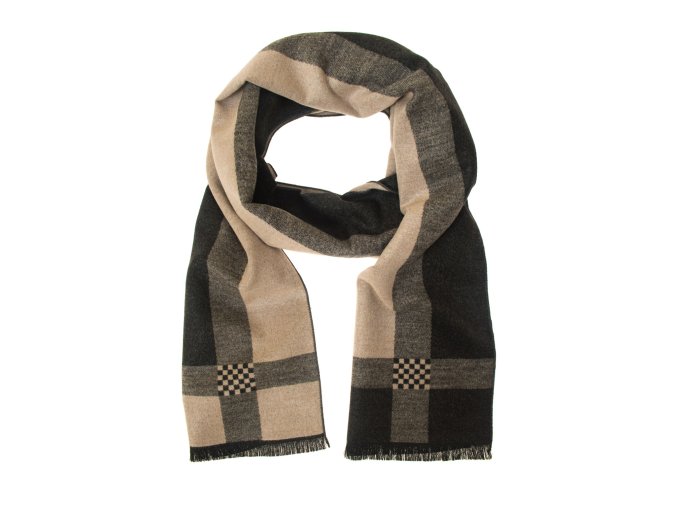 Šedá pánská šála se světle béžovým vzorem