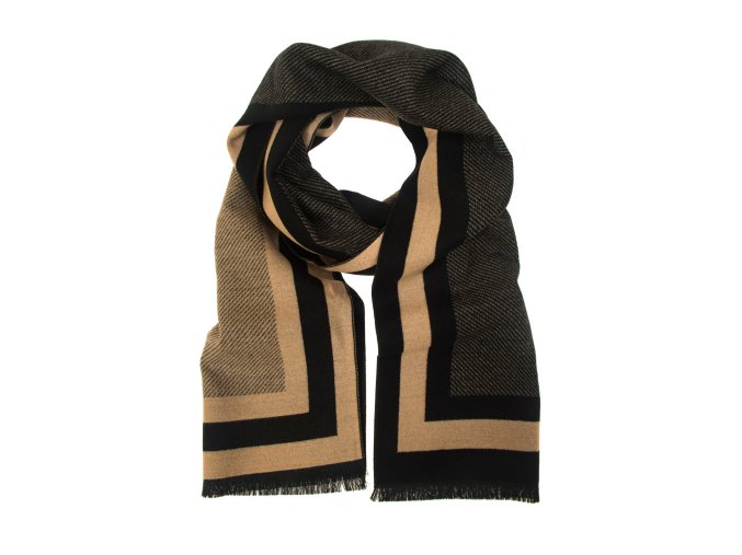 Béžová pánská šála s černými proužky