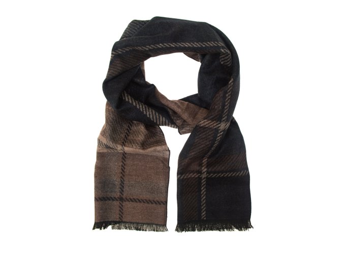 Tmavě béžová pánská šála s šedým vzorem