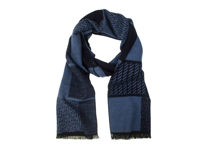 Modrá pánská šála s tmavým vzorem