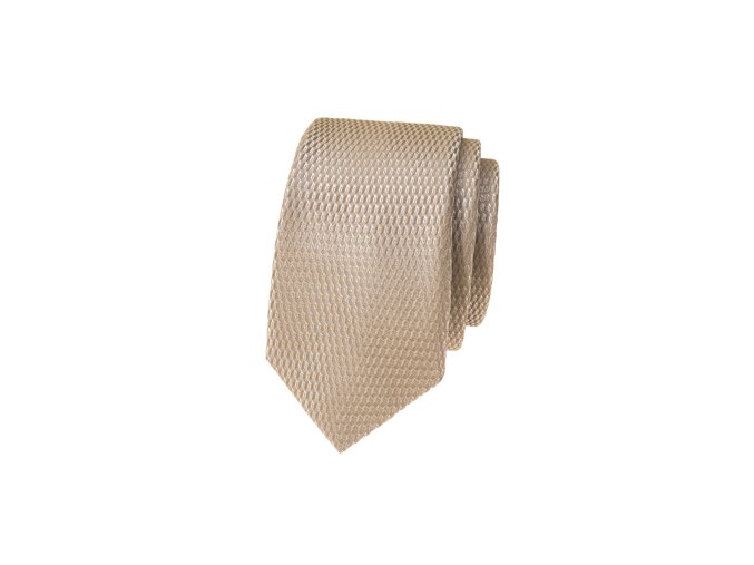 Béžová lesklá luxusní pánská slim kravata