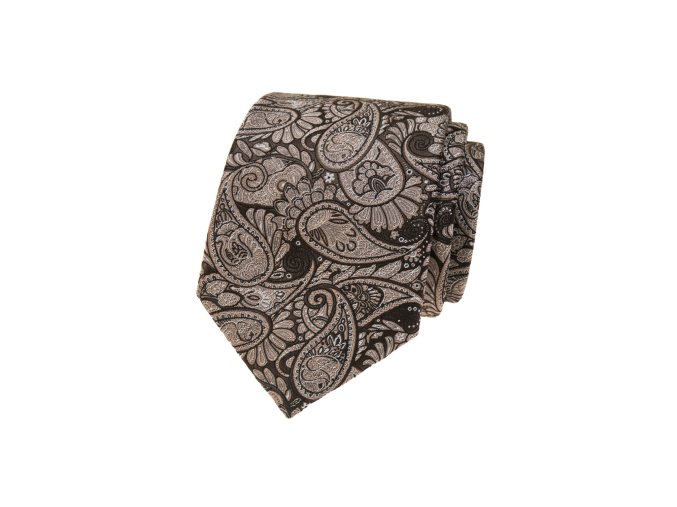 Hnědá luxusní pánská kravata s béžovým vzorem Paisley