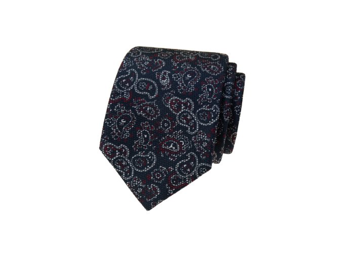 Tmavě modrá luxusní pánská kravata s vínovým vzorem Paisley