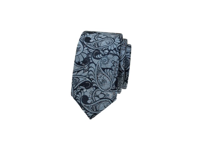 Modrá luxusní pánská slim kravata se vzorem Paisley