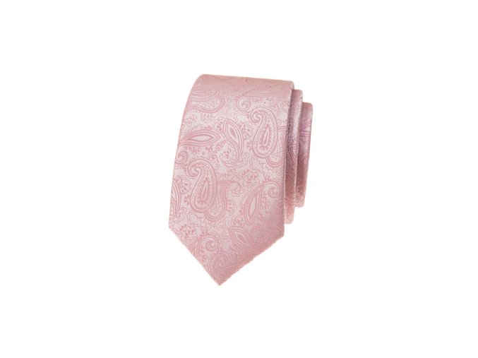 Světle pudrová luxusní pánská kravata se vzorem Paisley