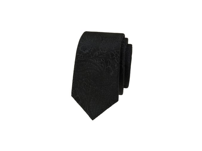 Černá luxusní pánská slim kravata se vzorem Paisley