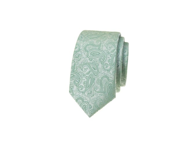 Zelená luxusní pánská slim kravata se vzorem Paisley
