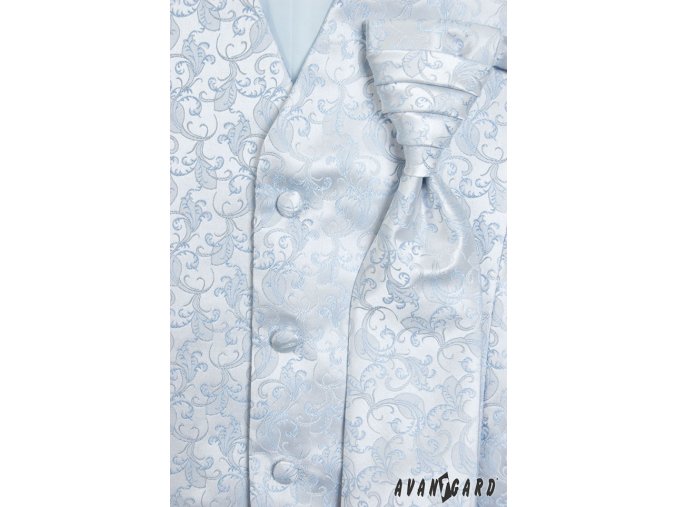 Světle modrá vesta s květovaným vzorem + regata + kapesníček_