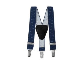 Chlapecké šle Y s koženým středem a zapínáním na klipy - 25 mm 862-3102 Modrá s bílým puntíkem (Velikost výška postavy 110 - 130 cm)