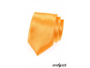 Žluto-oranžová jednobarevná lesklá kravata na zapínání