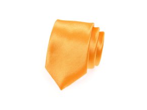 Žluto-oranžová jednobarevná lesklá kravata na zapínání