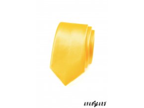 Sytě žlutá jednobarevná jemně lesklá SLIM kravata